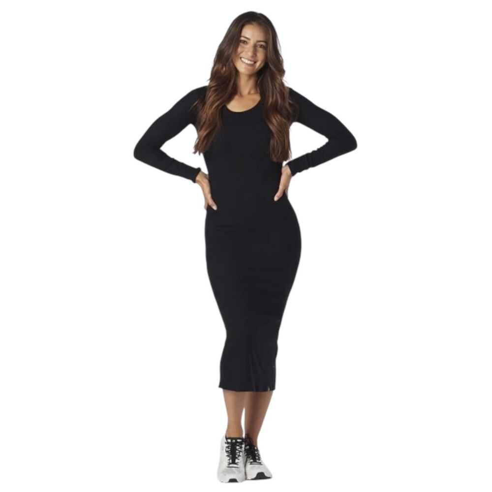 A.L.C. Dress Womens Small Black Long Sleeve Midi Bodycon 100% Viscose Ruched USA